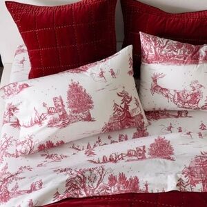 Pottery Barn Santa Toile Organic Cotton Sheet Set